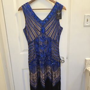 Elegant Blue Beaded Dress